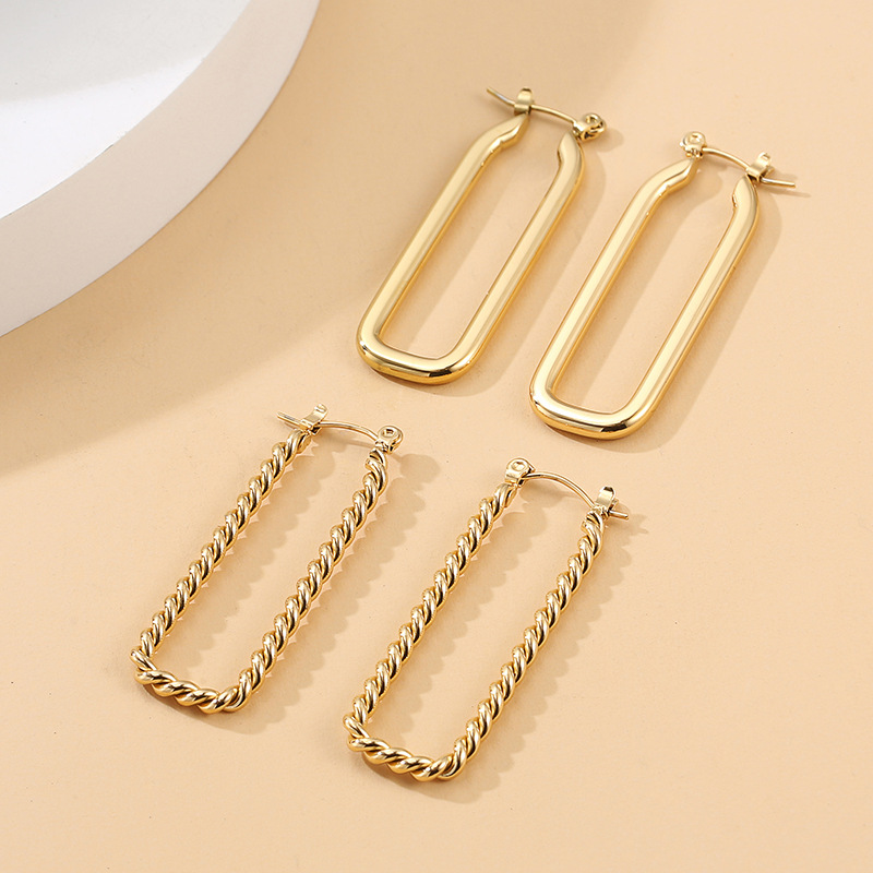 Geometric Earrings For Minimalist Fashion, 1 Pair Stainless Steel Featuring 18K Gold Plated Design 3