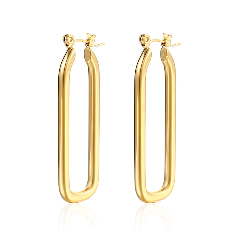 Geometric Earrings For Minimalist Fashion, 1 Pair Stainless Steel Featuring 18K Gold Plated Design 4