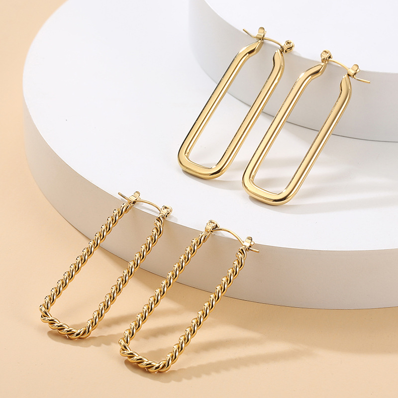 Geometric Earrings For Minimalist Fashion, 1 Pair Stainless Steel Featuring 18K Gold Plated Design 5
