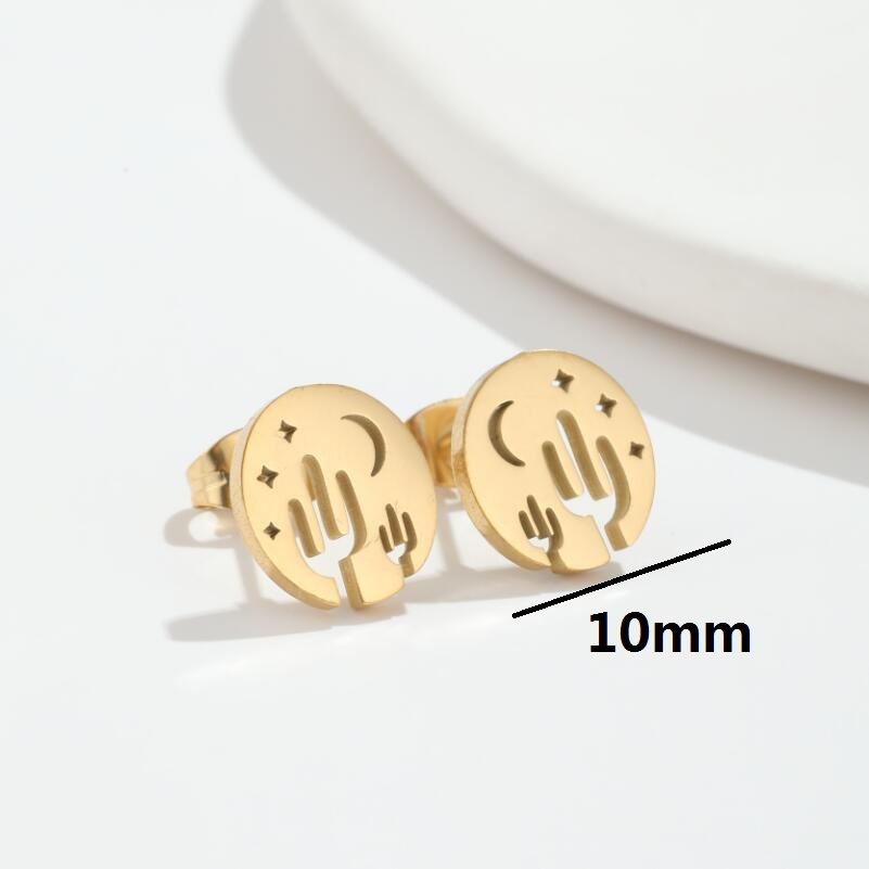 Cactus Simple Style Earrings For Women In Waterproof Non Tarnish Stainless Steel With Real Gold Plated Star Design 2