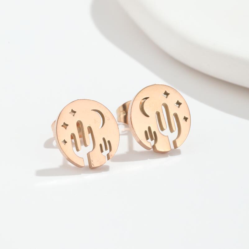 Cactus Simple Style Earrings For Women In Waterproof Non Tarnish Stainless Steel With Real Gold Plated Star Design 3