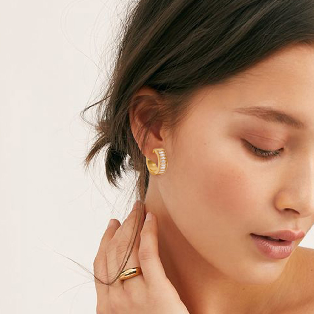Square Earrings For Women With 304 Stainless Steel Posts, 16K Gold Plated PVD Vacuum Plating And Rhinestone Inlay 2