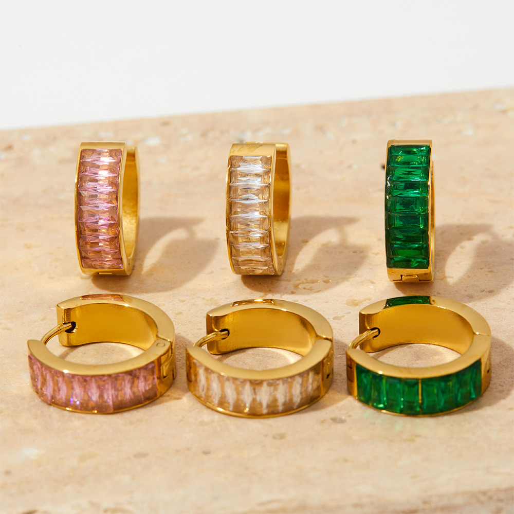 Square Earrings For Women With 304 Stainless Steel Posts, 16K Gold Plated PVD Vacuum Plating And Rhinestone Inlay 3