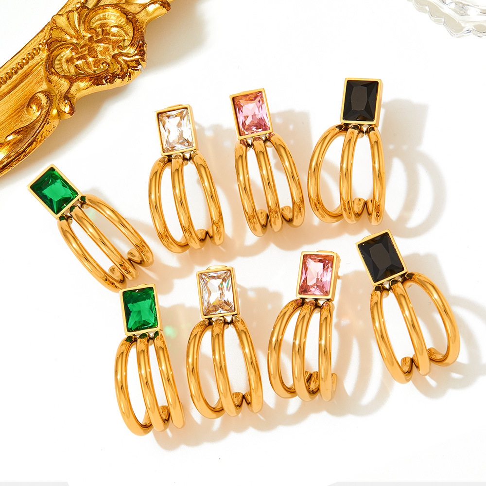 Geometric Earrings For Women Featuring 304 Stainless Steel Ear Pins With 16K Gold Plated PVD Vacuum Coating And Zircon Inlay 2