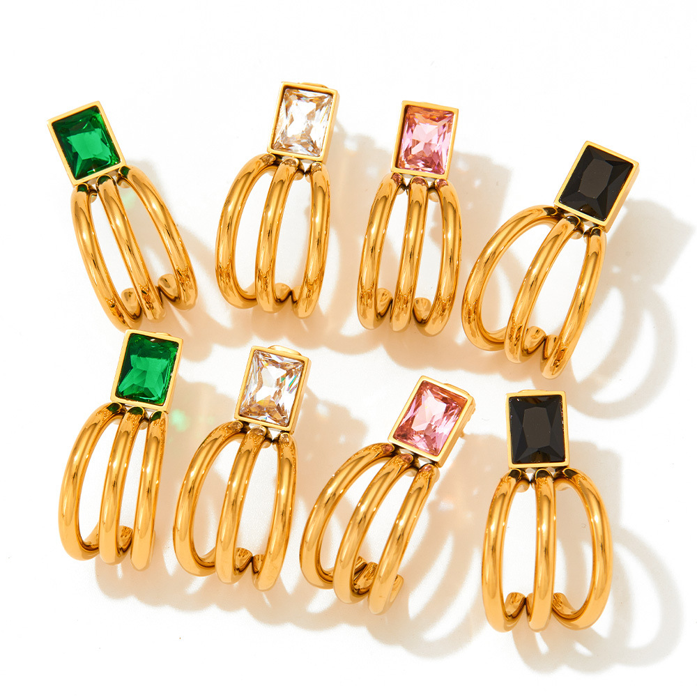Geometric Earrings For Women Featuring 304 Stainless Steel Ear Pins With 16K Gold Plated PVD Vacuum Coating And Zircon Inlay 3