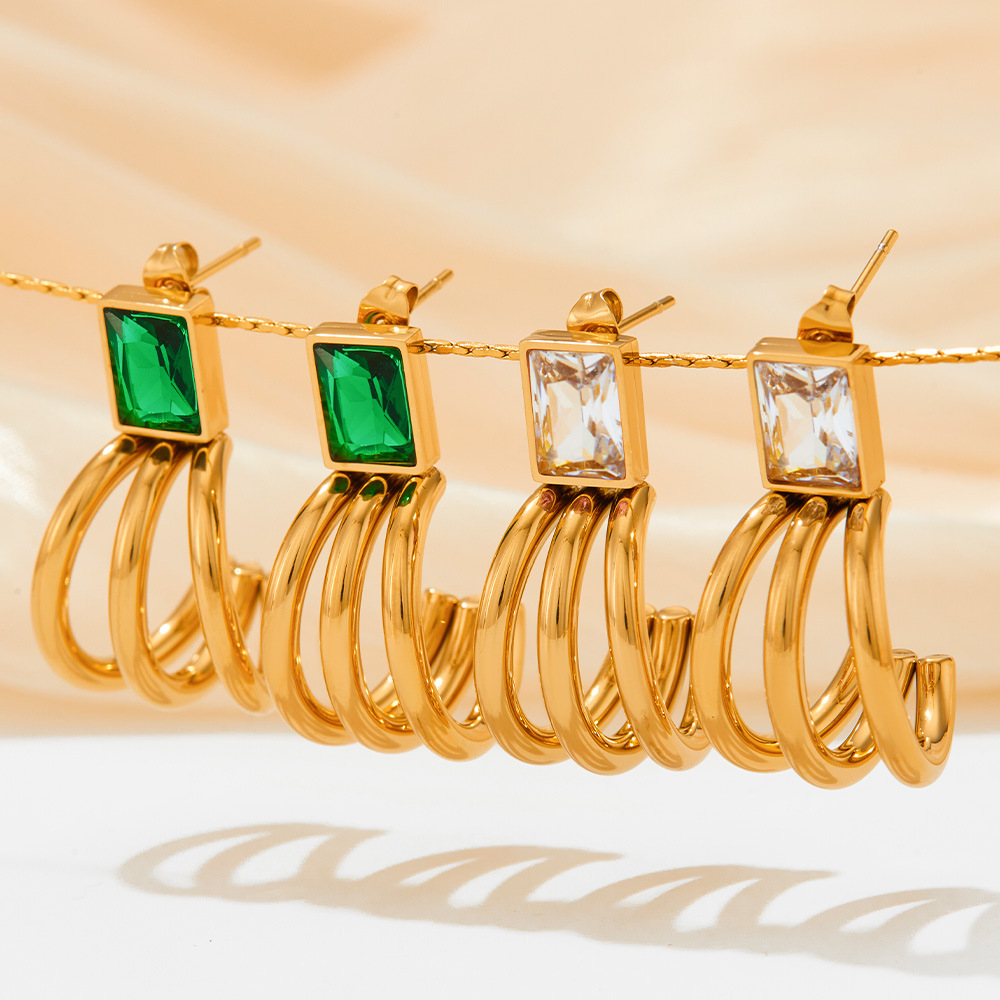 Geometric Earrings For Women Featuring 304 Stainless Steel Ear Pins With 16K Gold Plated PVD Vacuum Coating And Zircon Inlay 4