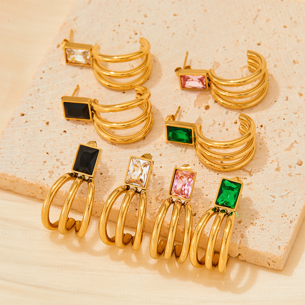 Geometric Earrings For Women Featuring 304 Stainless Steel Ear Pins With 16K Gold Plated PVD Vacuum Coating And Zircon Inlay 5