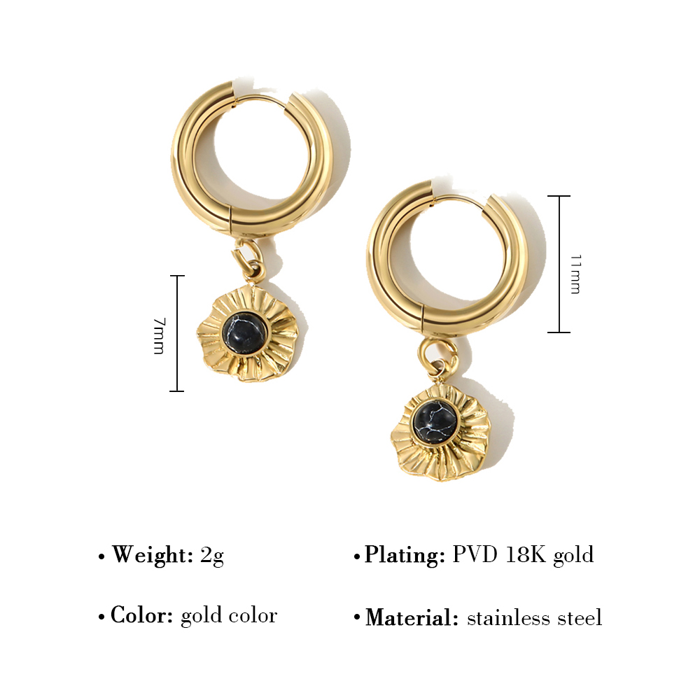 Geometric Waterproof Non Tarnish Drop Earrings For Women In 18K Gold PVD Coated 304 Stainless Steel With Zircon Inlay 2
