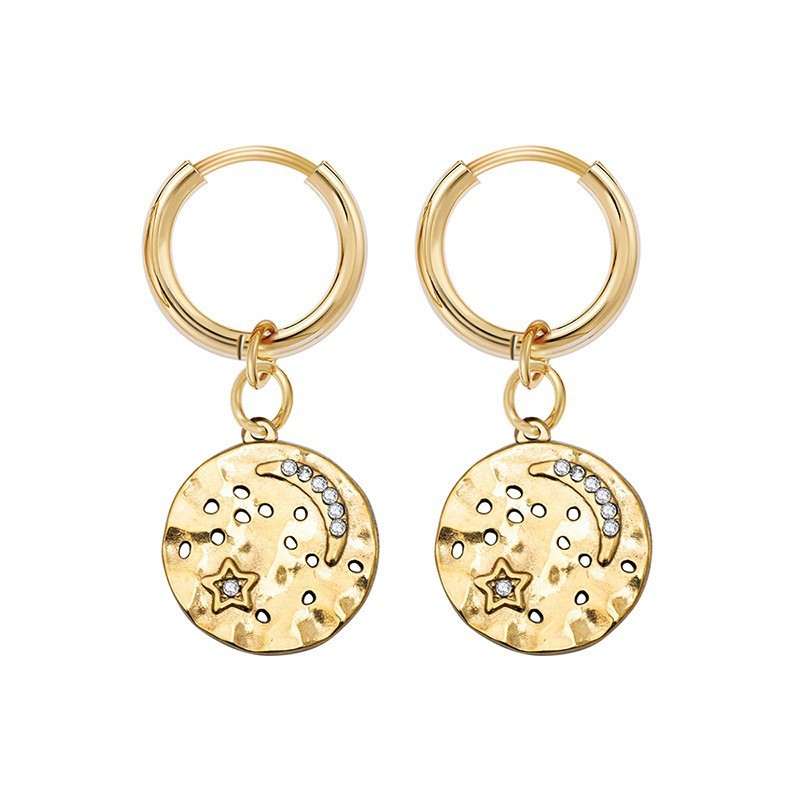 Geometric Waterproof Non Tarnish Drop Earrings For Women In 18K Gold PVD Coated 304 Stainless Steel With Zircon Inlay 3