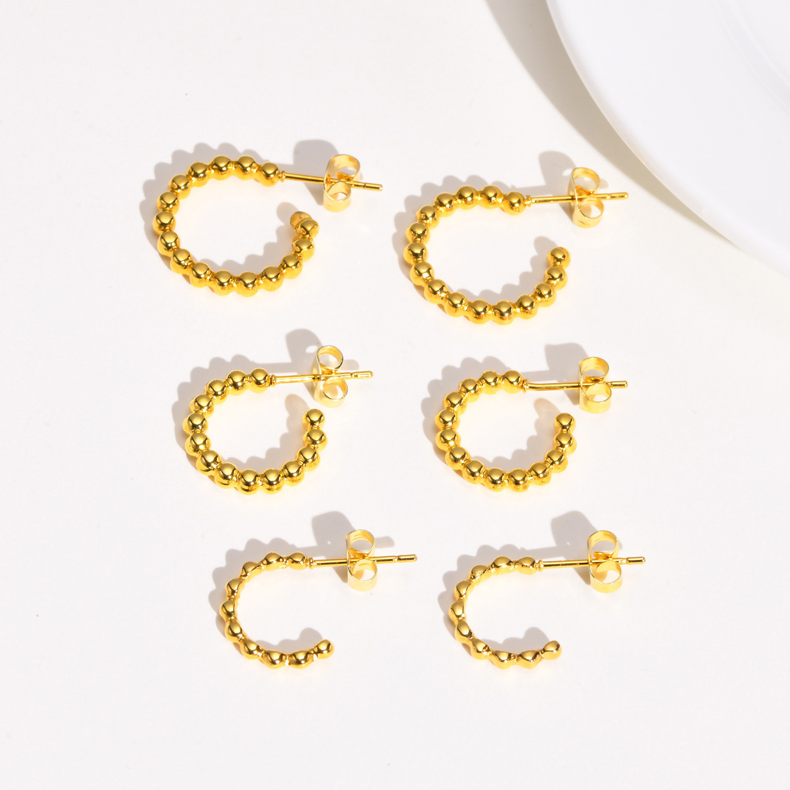 Ins Style C Shape Earrings For Women In 201 Stainless Steel With Gold Plated PVD Vacuum Plating Featuring Electroplated Design