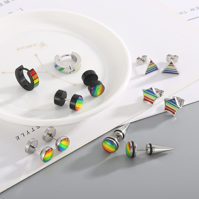 Geometric Electroplated Streetwear Stud Earrings In 304 Stainless Steel For Stylish Everyday Wear