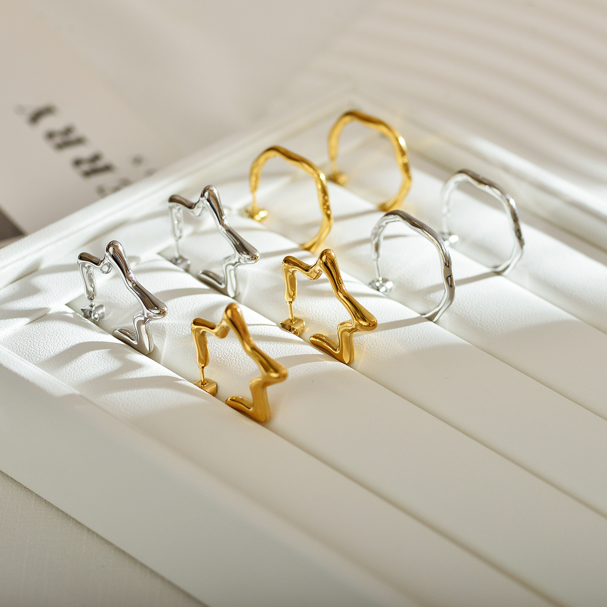 Star Pattern Waterproof Non Tarnish Stud Earrings For Women In Gold Plated 304 Stainless Steel With PVD Coated Finish 2