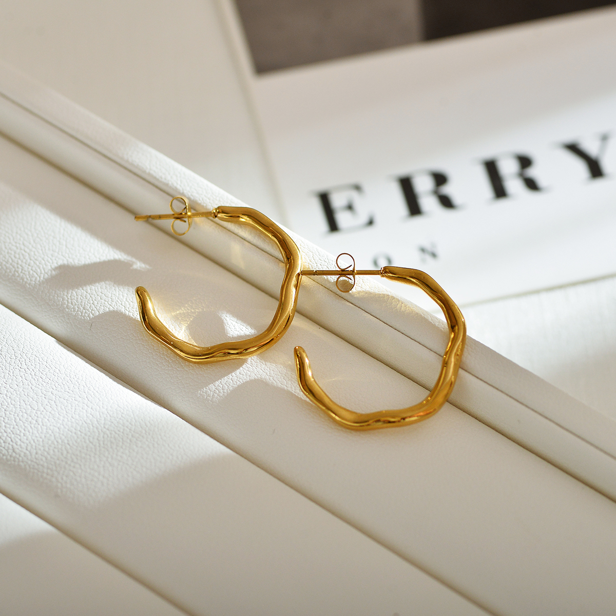 Star Pattern Waterproof Non Tarnish Stud Earrings For Women In Gold Plated 304 Stainless Steel With PVD Coated Finish 6