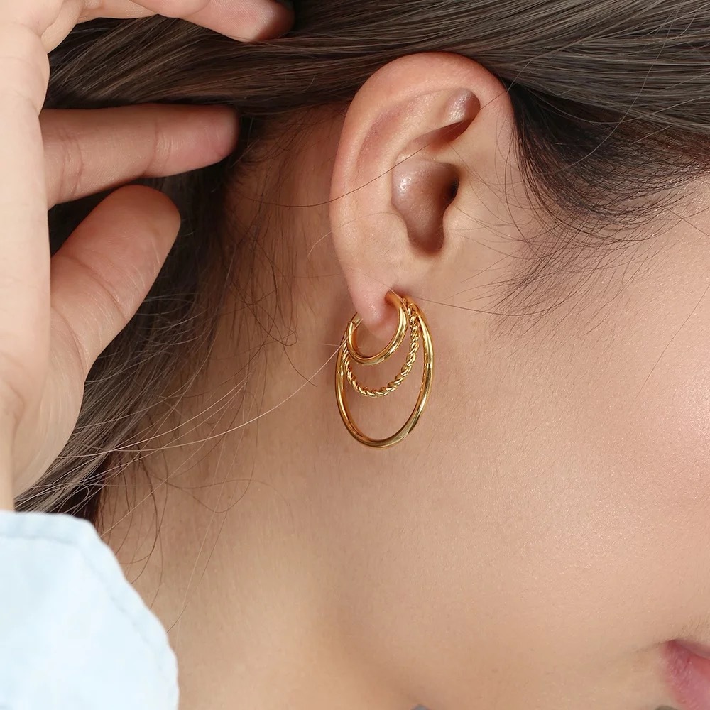 Twist Earrings For Women In Titanium Steel Featuring Electroplated Design, 1 Pair 2