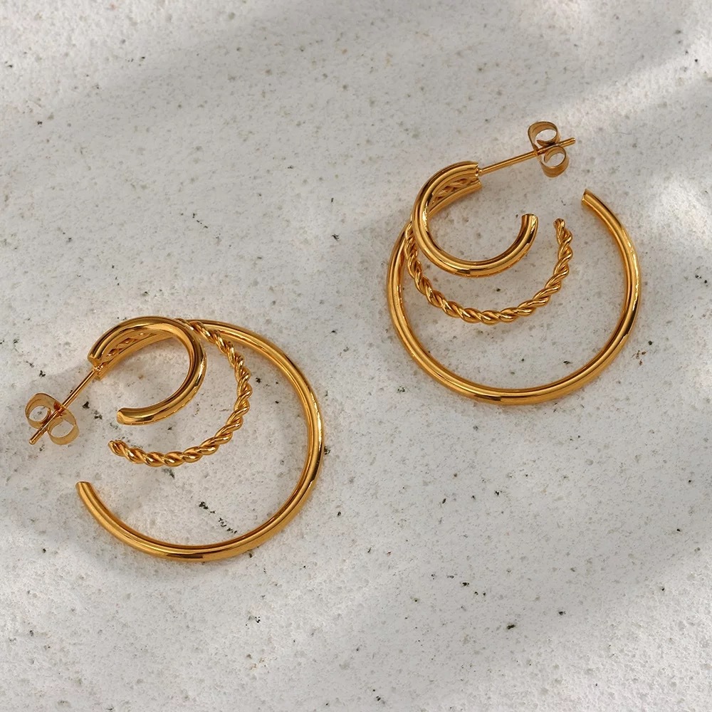 Twist Earrings For Women In Titanium Steel Featuring Electroplated Design, 1 Pair 5