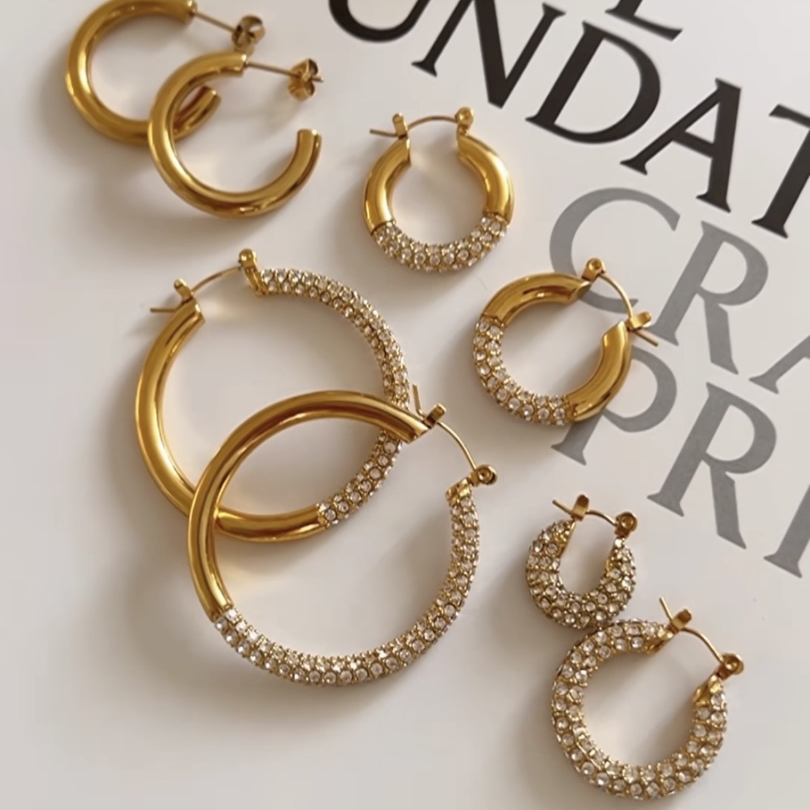 U Shape Hoop Earrings For Women In Titanium Steel With Rhinestones, Electroplated Finish, Ins Style
