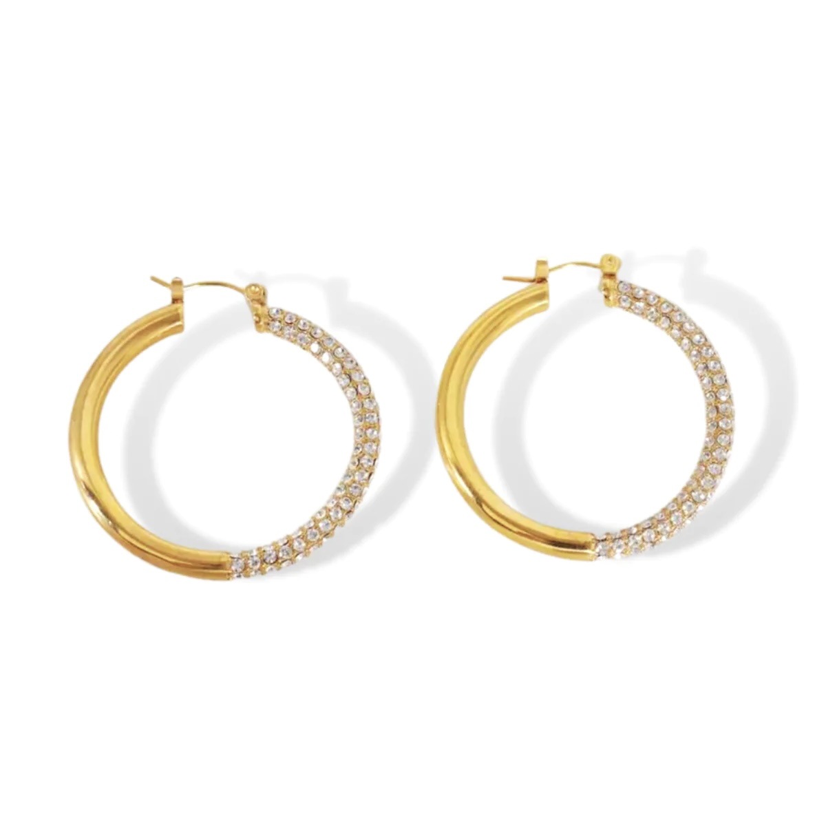 U Shape Hoop Earrings For Women In Titanium Steel With Rhinestones, Electroplated Finish, Ins Style 2