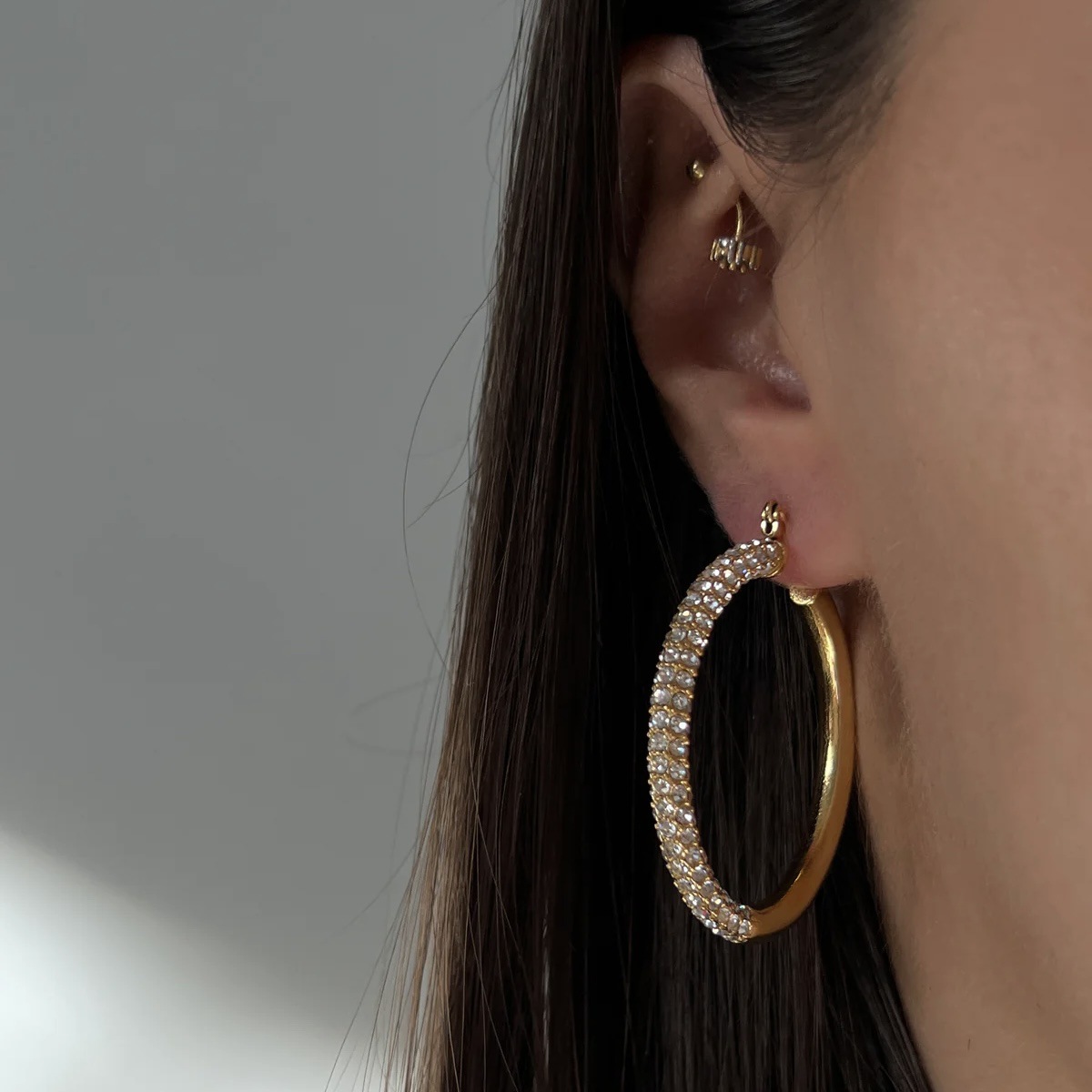 U Shape Hoop Earrings For Women In Titanium Steel With Rhinestones, Electroplated Finish, Ins Style 5
