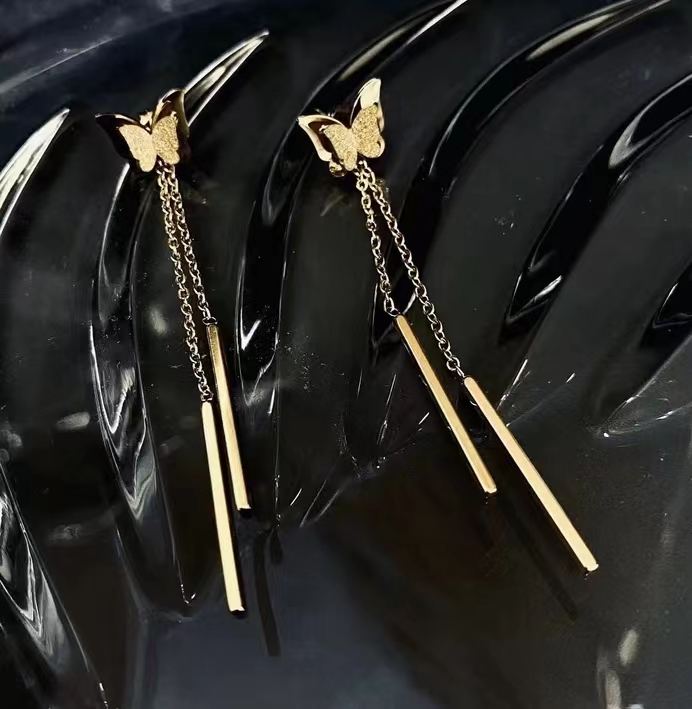 Butterfly Drop Earrings For Women In 18K Gold Plated 304 Stainless Steel With PVD Coating