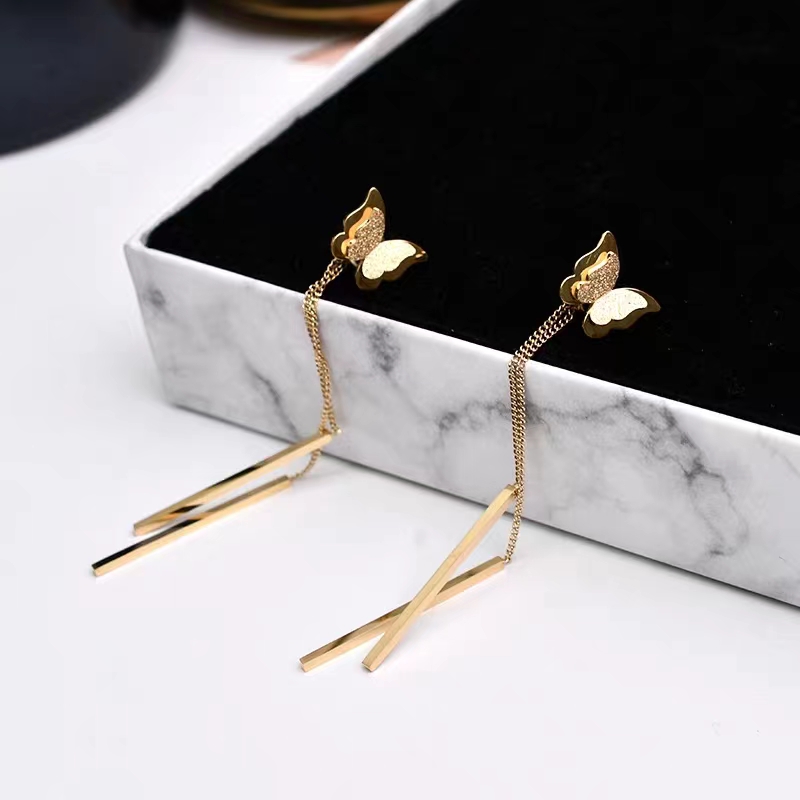 Butterfly Drop Earrings For Women In 18K Gold Plated 304 Stainless Steel With PVD Coating 2