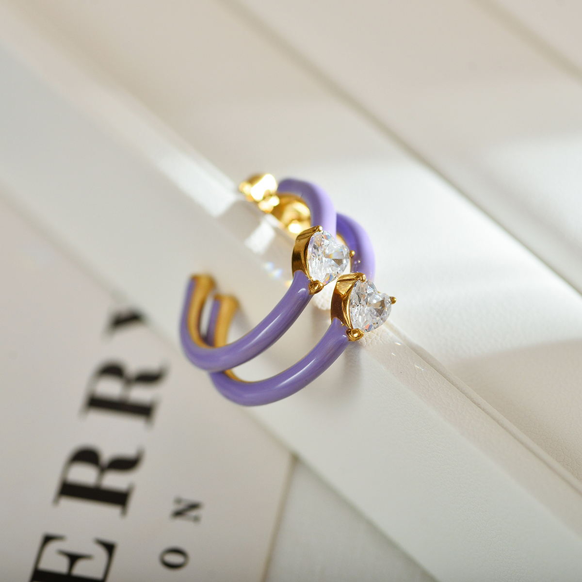 Women’s C Shape Stud Earrings With Zircon Inlay, Gold Plated 304 Stainless Steel, PVD Coated Finish 6
