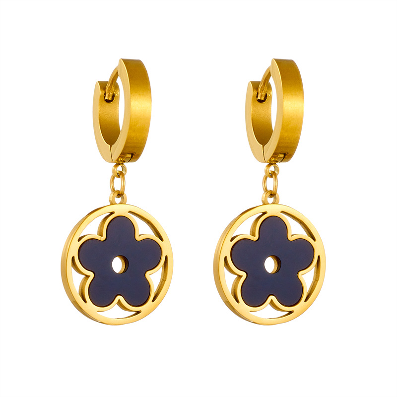 Women’s Hollow Out Flowers Ear Cuffs In 304 Stainless Steel With 18K Real Gold Plated And PVD Coated Finish Featuring Acrylic Inlay