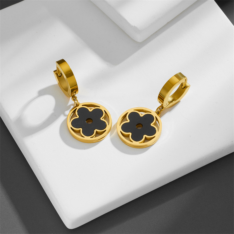 Women’s Hollow Out Flowers Ear Cuffs In 304 Stainless Steel With 18K Real Gold Plated And PVD Coated Finish Featuring Acrylic Inlay 5