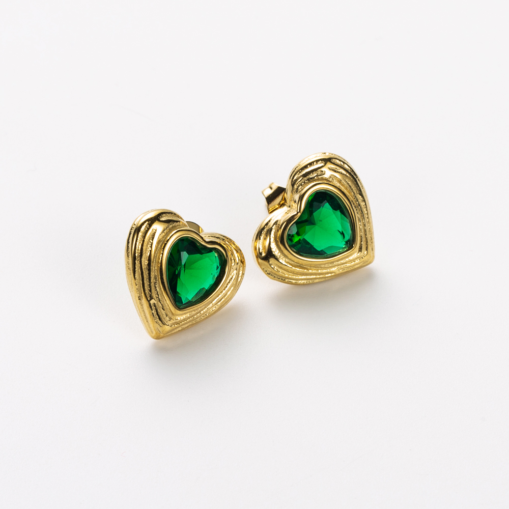 Heart Shape Earrings For Women With 304 Stainless Steel Ear Pins, 14K Gold Plated And Rhinestone Inlay Featuring PVD Vacuum Plating 2