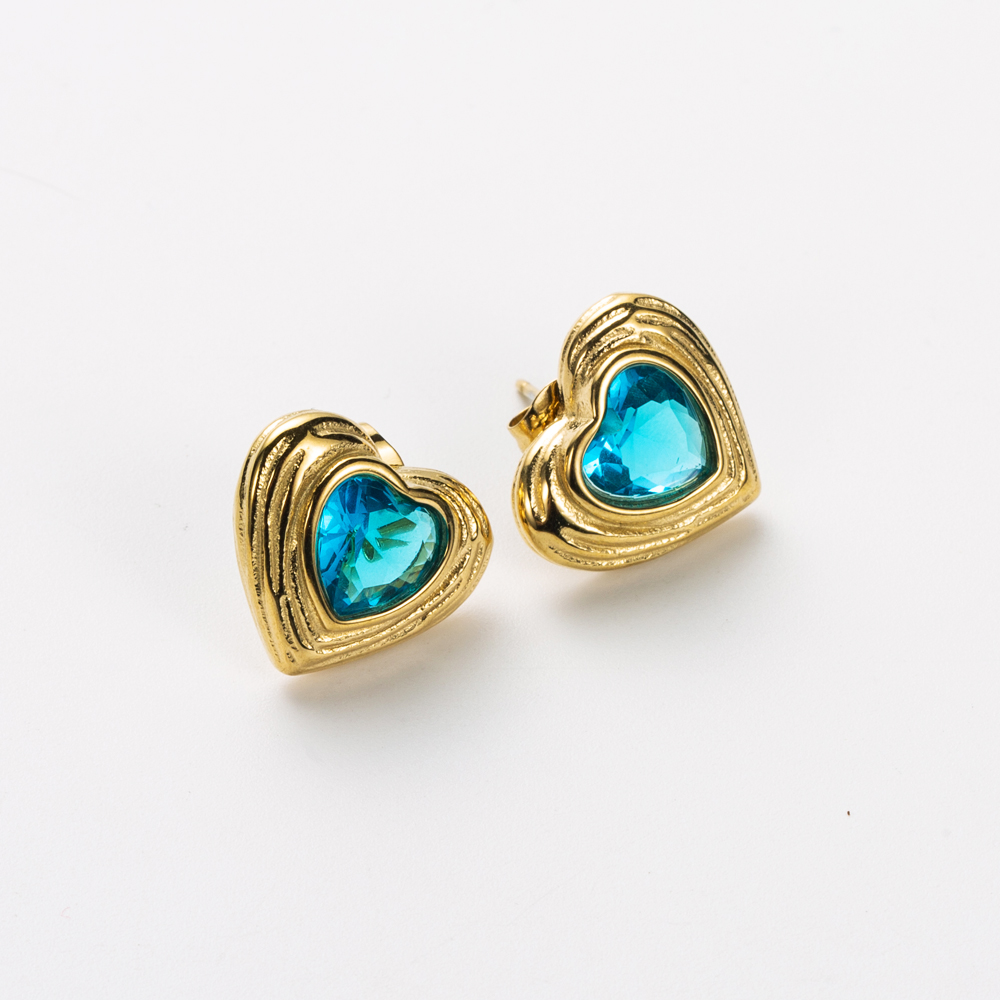 Heart Shape Earrings For Women With 304 Stainless Steel Ear Pins, 14K Gold Plated And Rhinestone Inlay Featuring PVD Vacuum Plating 3