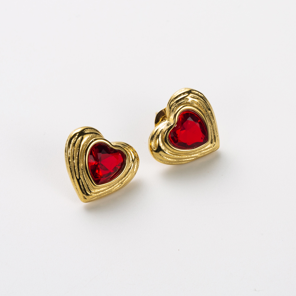 Heart Shape Earrings For Women With 304 Stainless Steel Ear Pins, 14K Gold Plated And Rhinestone Inlay Featuring PVD Vacuum Plating 4