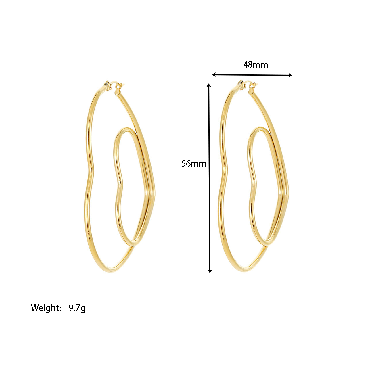 Heart Shape Electroplated Earrings For Women In 304 Stainless Steel With Real Gold PVD Coating And 0.03µm-0.05µm Plating Thickness