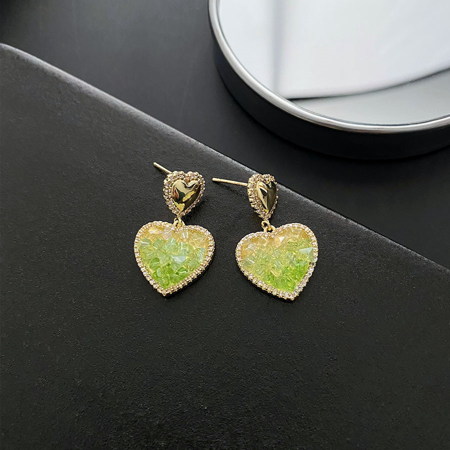 Heart Shape Drop Earrings For Women In Titanium Steel With Artificial Crystal Inlay, Sweet Style
