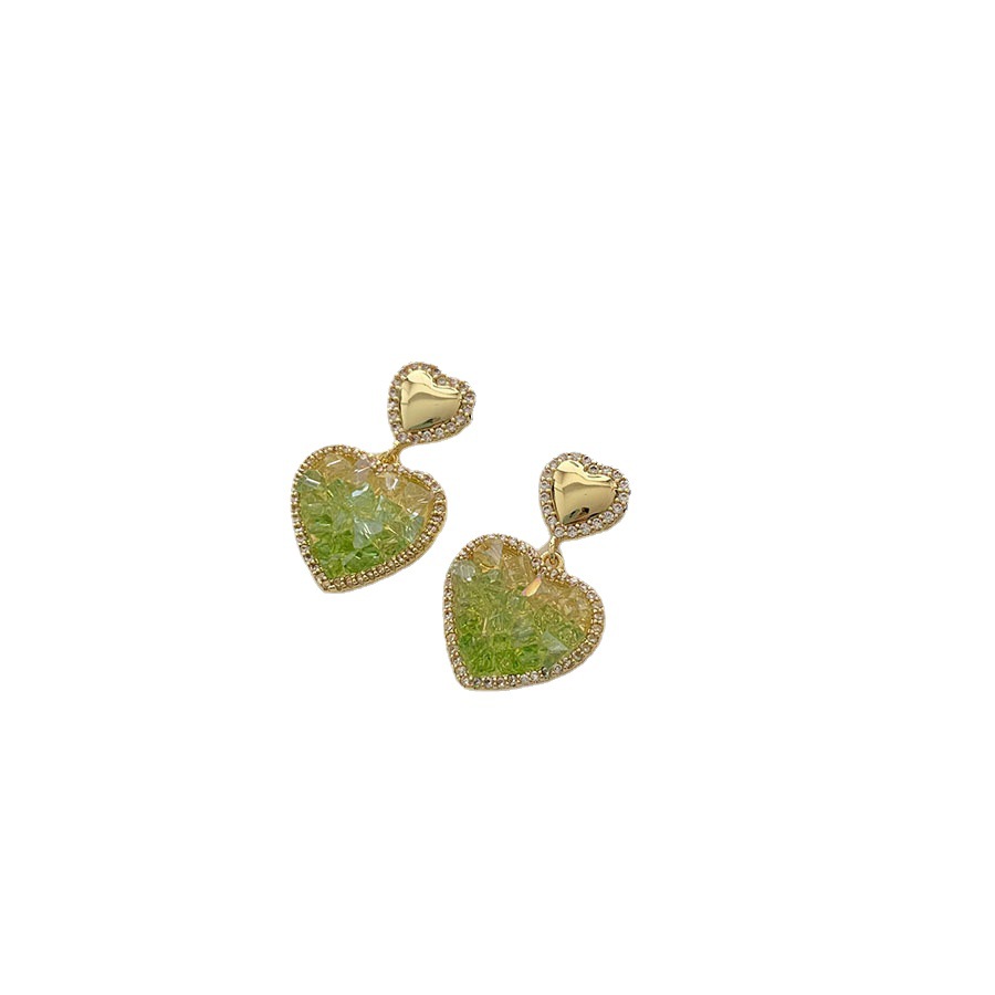 Heart Shape Drop Earrings For Women In Titanium Steel With Artificial Crystal Inlay, Sweet Style 5