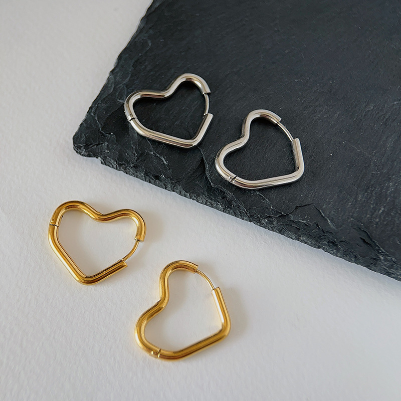 Heart Shape Hoop Earrings For Women In Titanium Steel With Electroplated Sweet Design, 1 Pair