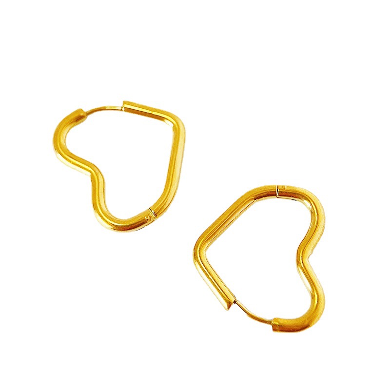 Heart Shape Hoop Earrings For Women In Titanium Steel With Electroplated Sweet Design, 1 Pair 2