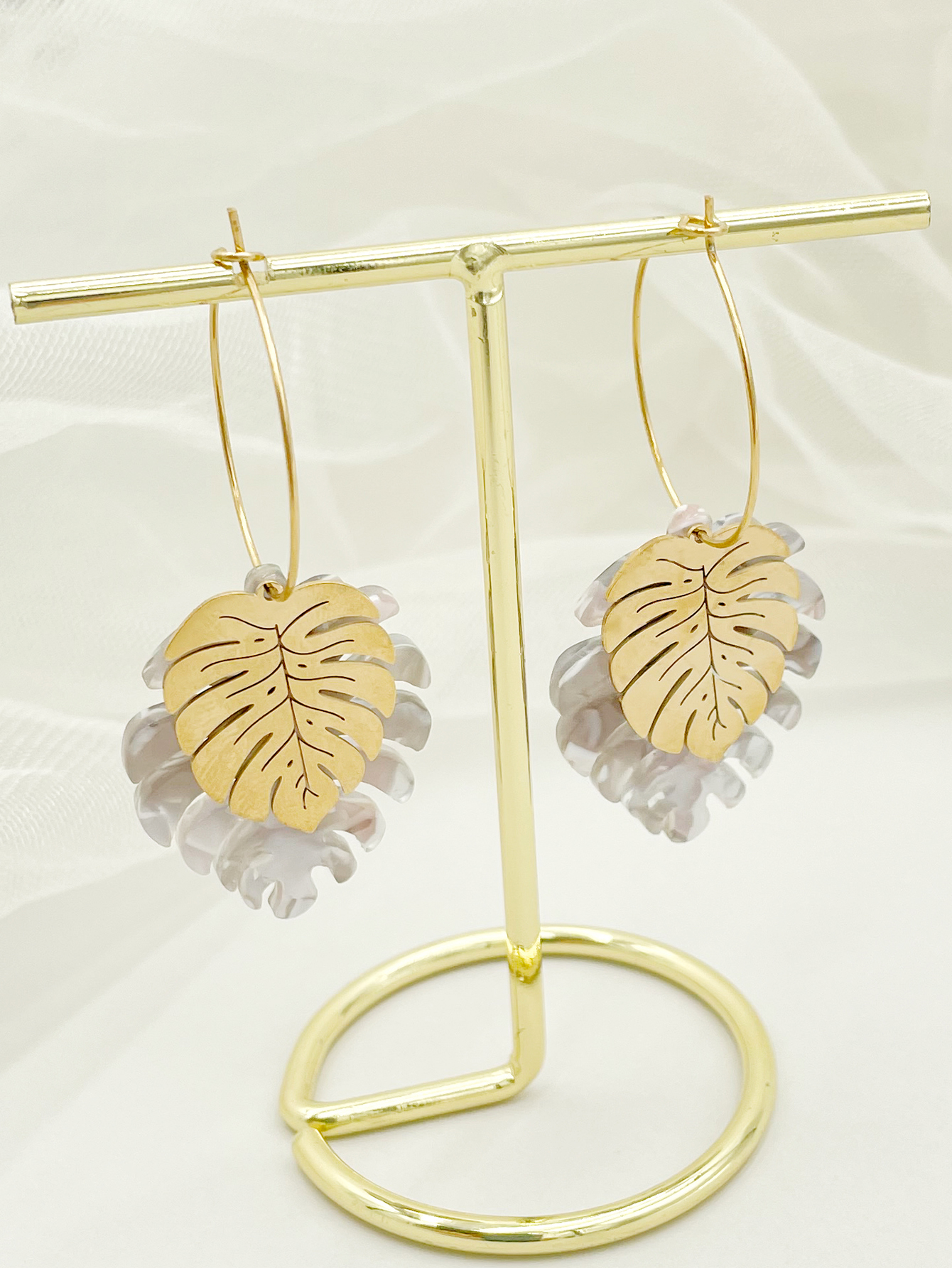 Leaves Drop Earrings For Women, Waterproof Non Tarnish 304 Stainless Steel With Real Gold Plated PVD Coating