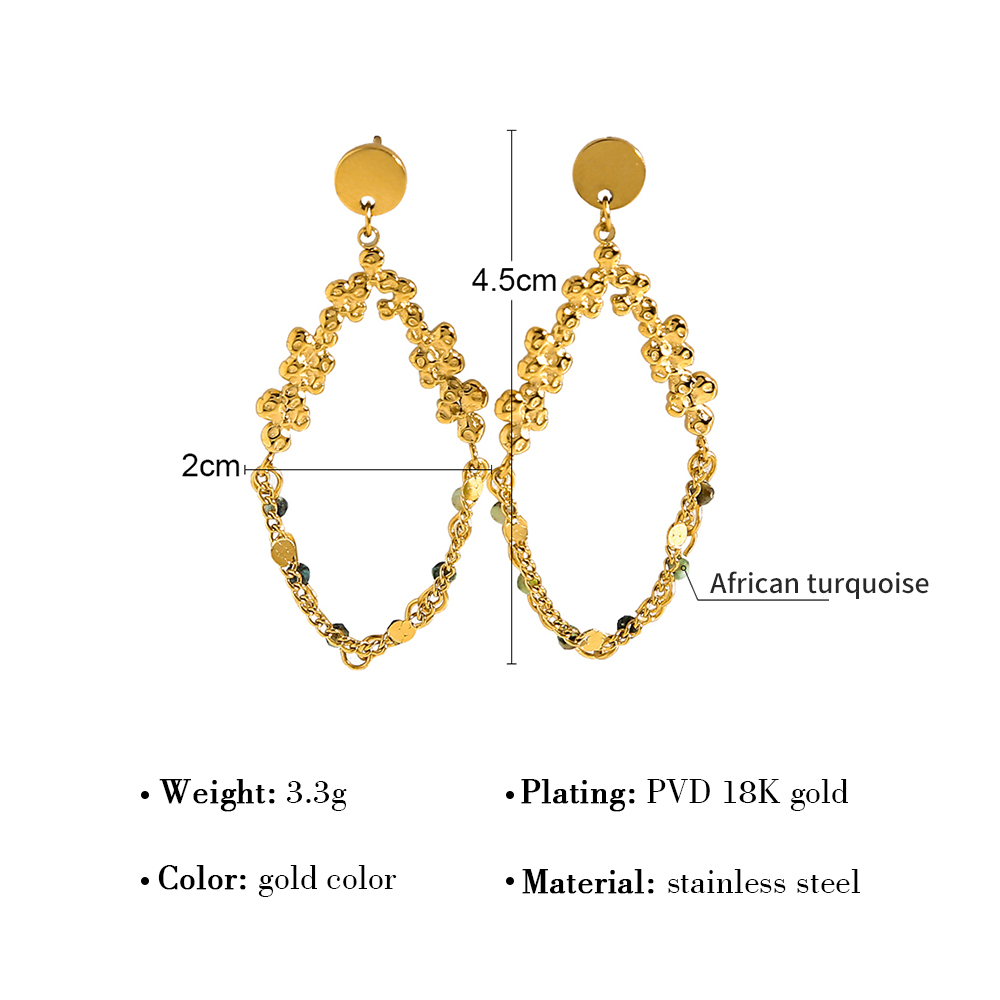Garlands Waterproof Non Tarnish Drop Earrings For Women In 18K Gold PVD Coated 304 Stainless Steel With Natural Stone Inlay