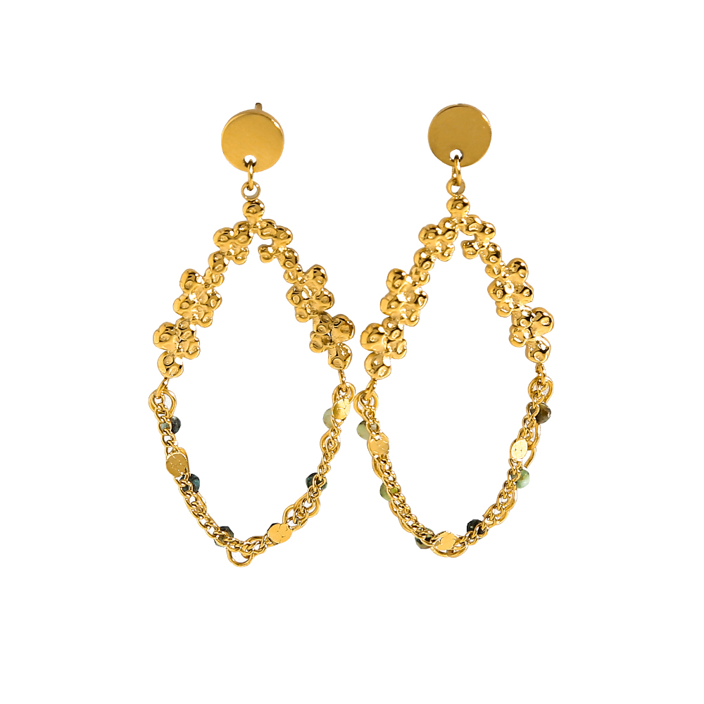 Garlands Waterproof Non Tarnish Drop Earrings For Women In 18K Gold PVD Coated 304 Stainless Steel With Natural Stone Inlay 2
