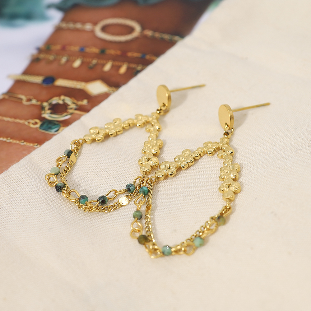 Garlands Waterproof Non Tarnish Drop Earrings For Women In 18K Gold PVD Coated 304 Stainless Steel With Natural Stone Inlay 5