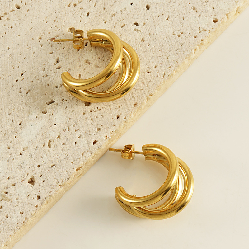 Waterproof Non Tarnish Stainless Steel Earrings For Women, 1 Pair, Featuring 18K Gold Plated Finish 4