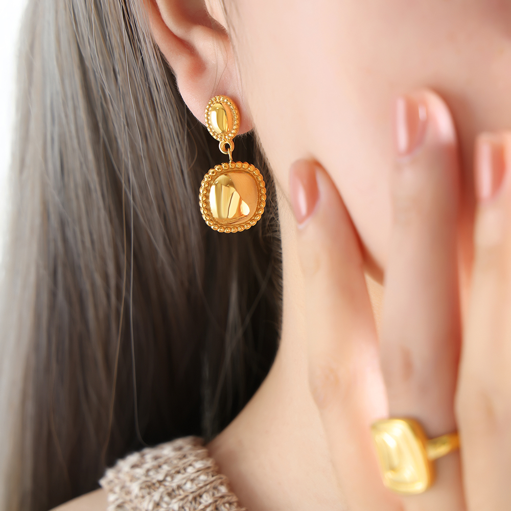 Square Drop Earrings For Women In 304 Stainless Steel With 18K Gold Plated PVD Coating 4