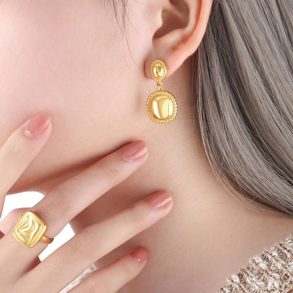 Square Drop Earrings For Women In 304 Stainless Steel With 18K Gold Plated PVD Coating 6