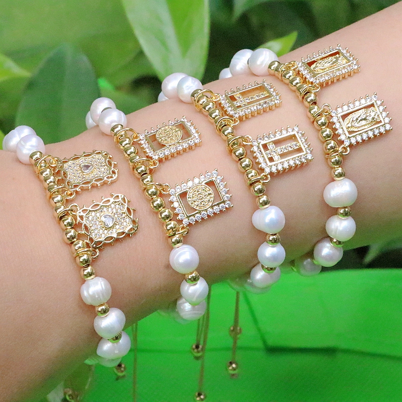 Portrait Copper Bracelet For Women With Zircon Inlay And Twisted Rope Chain, Gold Plated For Elegant Design