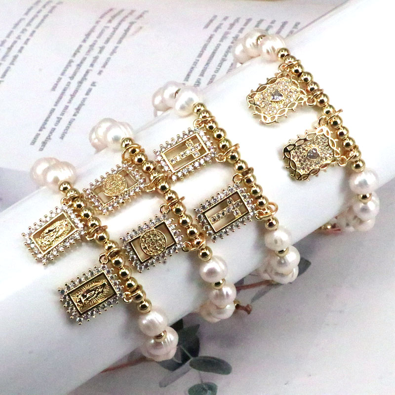 Portrait Copper Bracelet For Women With Zircon Inlay And Twisted Rope Chain, Gold Plated For Elegant Design 2