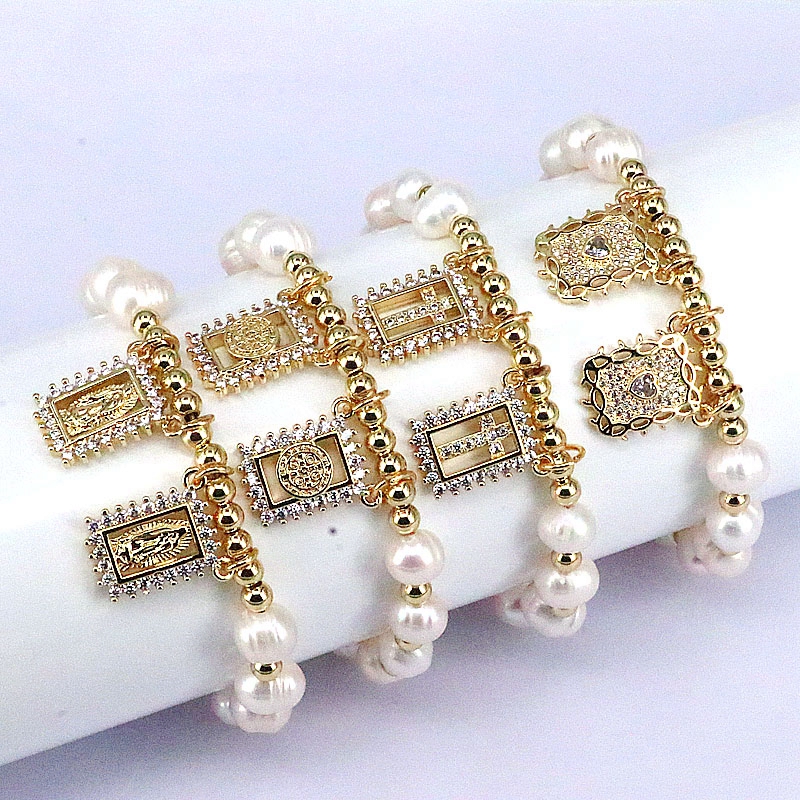 Portrait Copper Bracelet For Women With Zircon Inlay And Twisted Rope Chain, Gold Plated For Elegant Design 3