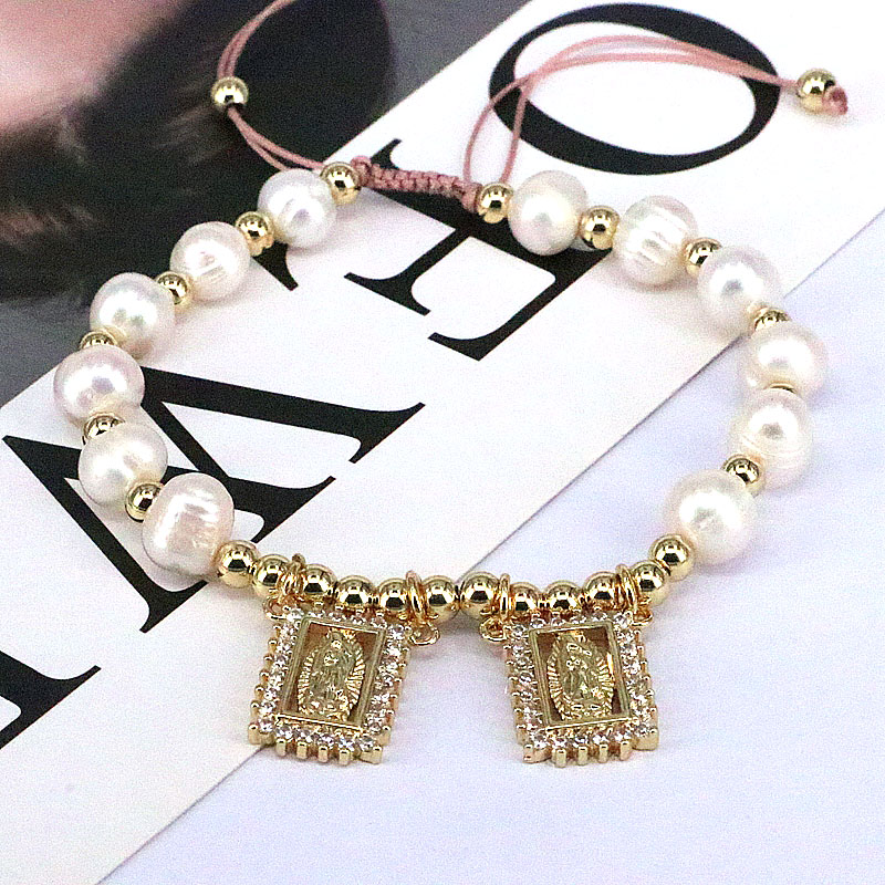 Portrait Copper Bracelet For Women With Zircon Inlay And Twisted Rope Chain, Gold Plated For Elegant Design 4