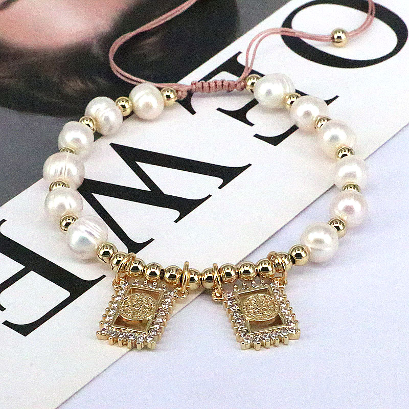 Portrait Copper Bracelet For Women With Zircon Inlay And Twisted Rope Chain, Gold Plated For Elegant Design 5
