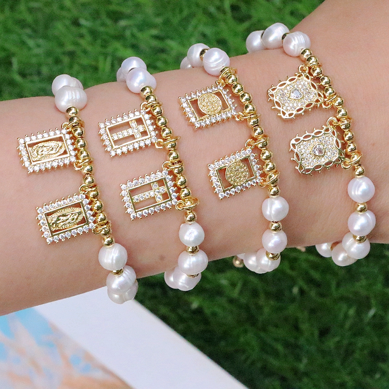 Portrait Copper Bracelet For Women With Zircon Inlay And Twisted Rope Chain, Gold Plated For Elegant Design 9