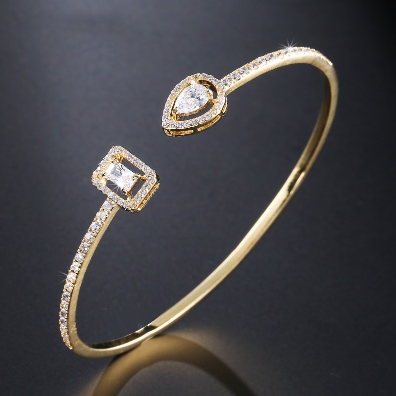 Water Droplets Copper Bangle With Zircon Inlay Design, Elegant Lady Style For Women