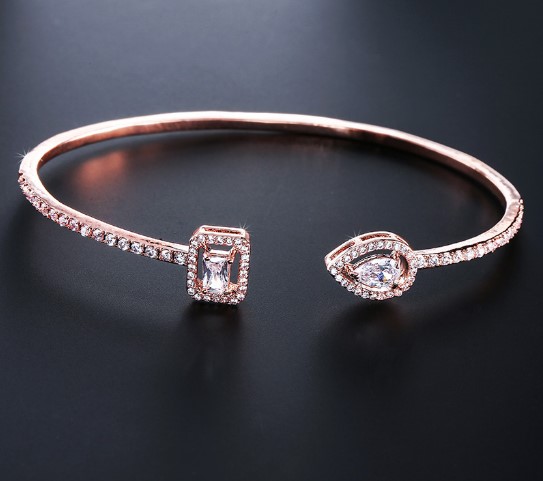 Water Droplets Copper Bangle With Zircon Inlay Design, Elegant Lady Style For Women 5